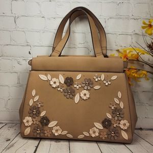 Women's Floral Accent Taupe Tote Bag